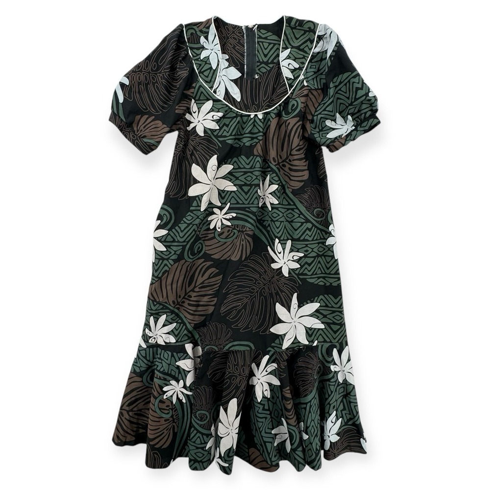 Vintage Hawaiian Togs Muumuu Dress Womens Medium Floral Maxi Midi Green‎ Brown